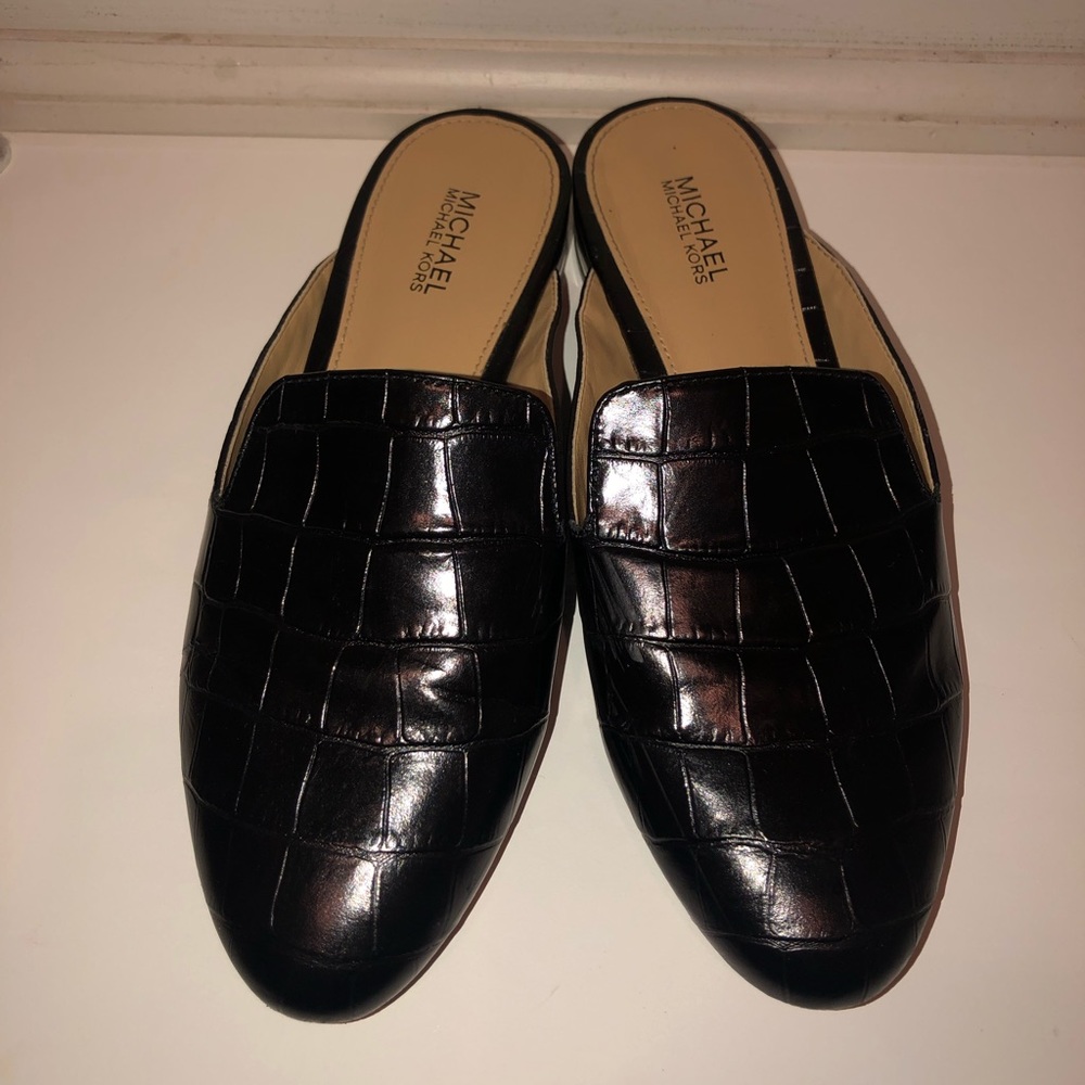 Michael Kors Natasha Croc Embossed Mules /Slides